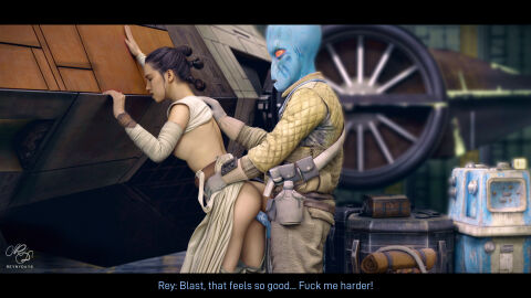 1boy 1girls 3d absurd_res alien alien_humanoid ass balls blender blue_penis blue_skin breasts droid_(star_wars) duros female fucked_from_behind gonk_droid grabbing_from_behind half-dressed hi_res male moaning nipples penis pulled_down_pants pulled_up_shirt pussy pussy_juice_on_penis quickie realistic rey reynydays sex sex_from_behind shriv_suurgav sideboob star_wars the_force_awakens vaginal_penetration vaginal_sex x-wing