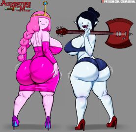 2d adventure_time ass big_ass big_breasts big_thighs breasts bubble_ass bubble_butt busty clothed clothing coldarsenal fat_ass female footwear full_color fully_clothed guitar heels huge_ass huge_breasts huge_thighs marceline no_penetration pink_body pink_hair pink_skin princess_bubblegum showing_off vampire white_body white_skin
