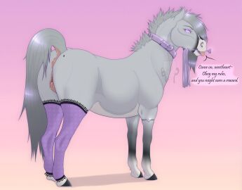 absurd_res animal_genitalia animal_vulva baohellhound bondage dominant dominant_female dominatrix english_text equid equine equine_vulva female feral genitals hi_res hooves horse leather mammal seductive solo syrra teasing text vibes