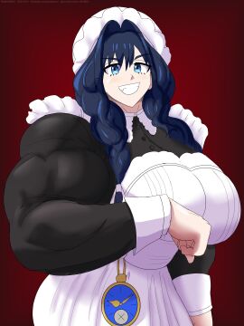 alternate_muscle_size flexing_arms gigantic_breasts huge_muscles mamuscugigma muscular_female ouro_kronii ouro_kronii_(maid) pandatarius