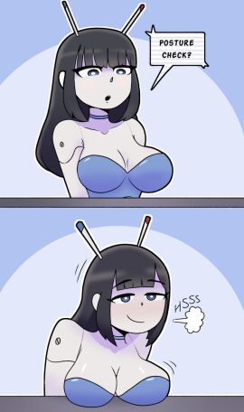 android antenna beepo_(chunkymoon) black_hair blue_background blue_eyes breasts female machine robot robot_girl