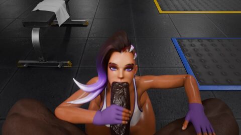 3d animated big_ass big_breasts big_penis blowjob dark-skinned_female dark-skinned_male dark_skin exhibitionism gym gym_clothes handjob jpbtos overwatch public shorter_than_30_seconds shorter_than_one_minute sombra sound tagme video