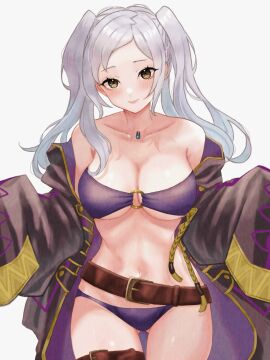 1girls alternate_costume ass_visible_through_thighs bikini breasts brown_eyes cleavage female fire_emblem fire_emblem_awakening fire_emblem_heroes grey_hair large_breasts looking_at_viewer nintendo o-ring o-ring_bikini official_alternate_costume purple_bikini purple_swimsuit robin_(fire_emblem) robin_(fire_emblem)_(female) swimsuit twintails underboob zqzbq