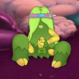 1futa animated bandana big_blue_bubble cum cum_on_body cumshot eyes_covered fur futa_only futanari green_hair grey_fur hippie jerking lipstick long_hair masturbation moaning msm my_singing_monsters penis pomily rooba sitting smile solo sound tagme video