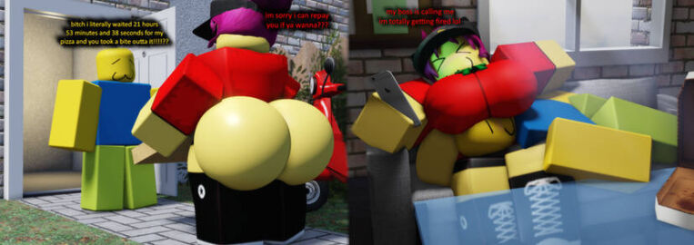1boy 1girls 3d ass big_ass cuddling female male massive_ass mermio noob pizza_girl roblox robloxian tagme