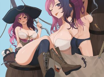 2024 4girls :p ass barrel boots breasts brown_eyes brown_hair bw-ring cleavage crab female female_only heart heterochromia highres knife large_breasts light-skinned_female light_skin looking_at_viewer multicolored_hair neo_(rwby) open_mouth perfect_legs pink_eyes pink_hair pirate pirate_hat pirate_ship ruby_rose rwby shiny_skin solo_focus thick_thighs thighs thighs_together tongue tongue_out topless two-tone_hair water weiss_schnee wet yang_xiao_long