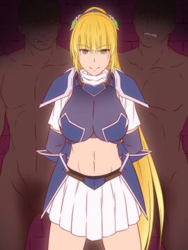 blonde_hair dark-skinned_male dark_skin gangbang green_eyes knight male ntr slave