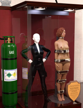 1girls 3d avengers black_widow_(marvel) bound bound_arms bound_legs completely_nude female female_only full_body heroine mannequin marvel marvel_comics natasha_romanoff nude nude_female scarlett_johansson solo thejpeger trophy_case