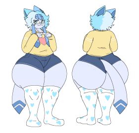 2d 2d_(artwork) anthro ass back_view big_ass big_butt blue_eyes blue_fur booty_shorts bottom_heavy bottom_heavy_femboy bottom_heavy_male bubble_ass bubble_butt commission commission_art commissioner_upload cute digital_drawing_(artwork) digital_media_(artwork) ear eyebrows eyebrows_visible_through_hair fan_character fingers_together flat_colors freckles freckles_on_ass freckles_on_face front_view fur furry furry_only girly glaceon glacier_wynterson glasses hair hannimal heart hi_res jean_shorts jorts legwear male male_focus male_only multicolored_hair neck nerd original_character pattern_clothing pattern_socks pointy_ears pokemon pokemon_(species) pokémon_(species) reference_sheet shiny_pokemon short_hair shorts simple_background smile socks solo solo_focus standing sweater tail thick_ass thick_thighs thigh_high_socks thighs two-tone_ears two-tone_hair white_background white_sclera yellow_sweater
