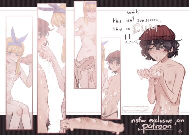 1boy 2girls annoyed belly bisexual bisexual_female black_hair black_pubic_hair blind blind_girl_(popopoka) blonde_girl_(popopoka) blonde_hair blush breasts bukkake comic completely_nude cum cum_drip cum_feeding cum_in_hands cum_in_mouth cum_on_chest cum_on_pussy cum_on_stomach cum_outside cum_play cum_swallow cumshot dialogue eating_cum ejaculation english english_text erection erika_(popopoka) feeding_cum female female_pubic_hair femdom flat_chest freckles hairy hairy_pussy hairy_vagina hand_in_another's_mouth handjob hat implied_bisexual implied_yuri inverted_nipples lezdom male masturbation multiple_females multiple_girls naked_hat nipples nude nude_female official_art offscreen_male original penis petite poka ponytail popopoka preview pubic_hair pussy small_breasts sophie_(popopoka) standing straight teenage_female teenager true_flat_chest tummy unshaved_pussy womb_bulge young young_female yuri