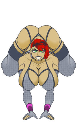 1girls albino-racc ass big_ass breasts female huge_ass huge_breasts lip_piercing looking_at_viewer marvel marvel_comics on_hands_and_knees piercings red_hair smile smiling_at_viewer solo spider-girl spider-man_(series) thick_thighs