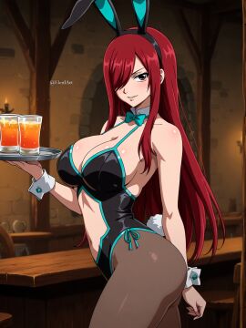 1girls ai_generated big_breasts breasts bunny_ears bunny_girl bunnysuit busty curvy drinks eleniart erza_scarlet fairy_tail female female_only long_hair looking_at_viewer one_eye_obstructed red_hair seductive serving_tray skimpy skimpy_clothes skimpy_outfit solo suggestive thick_thighs tray voluptuous wide_hips