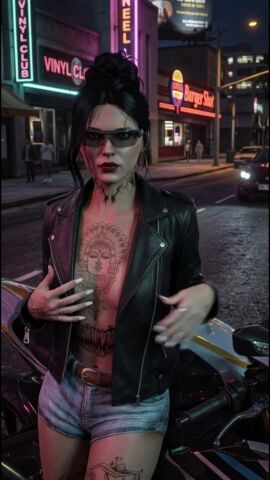 ai ai_assisted ai_generated black_hair cassie_miller grand_theft_auto grand_theft_auto_v leather_jacket nopixel public public_exposure public_nudity slutty_female tagme tattoo tattoos tits_out undressing video