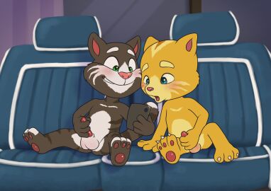 2024 absurd_res animal_genitalia animal_penis anthro balls biped black_body blue_eyes car cellphone claws countershade_face countershade_torso countershading cub domestic_cat duo electronics erection eyebrows felid feline felis front_view gay genitals green_eyes hi_res holding_cellphone holding_object holding_phone inside_car inside_vehicle looking_at_cellphone looking_at_object looking_at_phone male male_cub male_only mammal masturbation minum multicolored_body nude orange_body outfit7 pawpads penile penile_masturbation penis phone pink_nose sitting sitting_in_car talking_friends talking_ginger talking_tom talking_tom_and_friends talking_tom_and_friends_(series) toe_claws two-tone_body vehicle white_body white_countershading