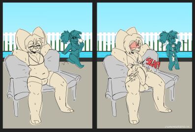 anthro balls big_penis bikini blush bottomwear clothed clothing corruptedcryptid cyndaquil dessert digital_media_(artwork) duo embrace english_text eyewear female food fur futanari generation_2_pokemon generation_4_pokemon genitals glasses hair hi_res huge_cock ice_cream intersex lagomorph lopunny mammal nintendo outdoors penis pokemon pokemon_(species) public simple_background smile swimwear text thick_thighs tongue tongue_out torn_clothing trans_woman transfem two-piece_swimsuit wardrobe_malfunction