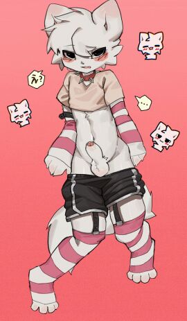 anthro balls clothing collar felid feline foreskin genitals hi_res humanoid_genitalia humanoid_penis legwear male mammal penis redfoxrice1145 simple_background solo spiked_collar spikes stockings uncircumcised