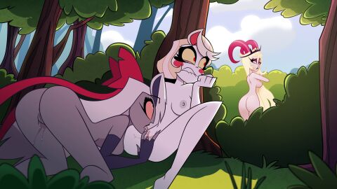 3girls absurd_res accurate_art_style amazon_prime angel angel_humanoid anus ass big_ass big_breasts big_butt blonde_hair bodily_fluids bow breasts canon_couple casual_exposure casual_nudity charlie_morningstar charlie_morningstar_(hazbin_hotel) cunnilingus deadinside97 demon demon_humanoid detailed_background exhibitionism female female/female genital_fluids genitals grey_body group hazbin_hotel hi_res horn humanoid lilith_morningstar_(hazbin_hotel) mature_female milf mother_and_child mother_and_daughter nipples nude open_mouth oral parent parent_and_child parent_and_daughter pussy red_eyes sex stealth_sex teeth thick_thighs tongue tongue_out trio vaggie_(hazbin_hotel) vaginal_fluids vaginal_penetration vivienne_medrano white_body white_hair yuri