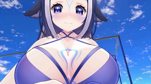 ai_generated black_hair large_breasts looking_at_viewer purple_eyes shylily stripping tagme video white_highlights