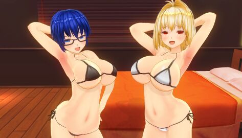 2girls 3d 3d_model ahoge alternate_breast_size alternate_version_available arched_back arcueid_brunestud armpits arms_behind_back bedroom_eyes big_breasts bikini bikini_bottom bikini_top blonde_hair blue_hair bra breasts breasts_bigger_than_head ciel_(tsukihime) curvy custom_maid_3d_2 female female_pervert glasses hands_behind_head hips horny horny_female huge_boobs huge_breasts human inviting inviting_to_sex large_boobs large_breasts melty_blood panties posing red_eyes seducing seducing_viewer sequence short_hair skimpy_bikini swimsuit top_heavy tsukihime type-moon vampire vampire_girl wide wide_hips