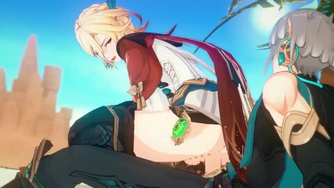 2boys 30_seconds 3d 3d_model alhaitham_(genshin_impact) animated ass blonde_hair earrings gay grey_hair half-dressed headphones kaveh_(genshin_impact) kiryuma male/male male_only male_penetrating penetration red_eyes reverse_cowgirl_position video yaoi