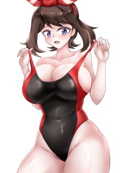1girls big_breasts blue_eyes breasts brown_hair captain_rs cleavage collarbone creatures_(company) exposed_shoulders female game_freak huge_breasts large_breasts light-skinned_female light_skin may_(pokemon) may_(pokemon_oras) nintendo pokemon pokemon_oras short_hair solo solo_focus
