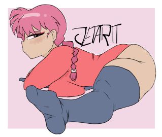 1girls ass bent_over breast_press breasts clothing female jetartt leotard looking_at_viewer pressing_breasts ranma-chan ranma_1/2 ranma_saotome side_view sitting solo stockings stretch stretching thick thick_ass thick_butt thick_legs thick_thighs thigh_socks thighhighs thighs