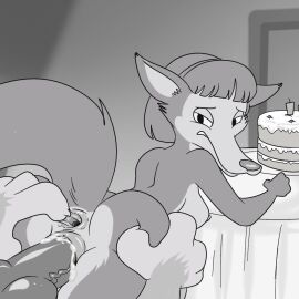 2014 animal_genitalia animal_penis animal_pussy anthro anus ass bodily_fluids breasts cake canid canine canine_genitalia canine_penis canine_pussy canis character_request cum cum_in_pussy cum_inside dessert duo female female_focus food genital_fluids genitals half-closed_eyes lonbluewolf looking_back male male/female mammal narrowed_eyes nipples nude penis pussy sex solo_focus spread_ass spread_butt spreading symbicort_commercial vaginal_penetration wolf