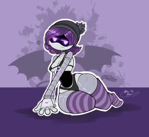 1girls almost_naked almost_nude artist_name artist_signature beanie bikini blue_dron breasts curvaceous curvy curvy_female curvy_figure dronfanblue female female_only glitch_productions hips murder_drones no_shoes posing posing_nude purple_eyes purple_hair robot robot_girl robot_humanoid sitting sitting_on_floor solo solo_female thick_thighs thighhighs thighs uzi_(murder_drones) wide_hips wings