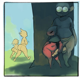 2025 alien anthro ass balls beri_(sqoon) big_ass big_balls big_butt big_penis bottomless brother brother_(lore) brothers_(lore) clothed clothing douglas_(sqoon) erection eyewear femboy flaccid genitals glasses group hi_res holding_penis imminent_sex male male/male malph micropenis navel panpan penis penis_size_difference puwa sibling_(lore) size_difference small_penis sqoon thick_thighs