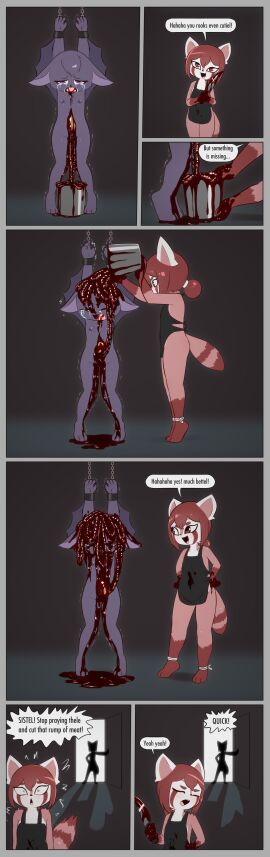 absurd_res ailurid all_fours annoyed anthro apron apron_only barefoot bat blush bodily_fluids caught clothing collar covered_in_blood cruelty crying cunnilingus duo dying e254e feet female female/female flat_chested genital_fluids genitals gore guts gutted hi_res imminent_death intestines killing leash lin_(e254e) male male/female mammal ming_(e254e) navel nipples nude oral organs orgasm orgasm_face pain red_panda sex shaking silhouette submissive submissive_female suffering tears trembling vaginal_penetration vulva