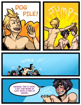 3boys bed bobby_drake broken_source comic comic_page commission commissioner_oc completely_nude darkchibishadow english_text final_fantasy final_fantasy_viii gay iceman male marvel marvel_comics muscular muscular_male nexus_(schizoid) nipples nude polyamory self_insert speech_bubble threesome x-men yaoi zell_dincht