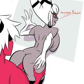 1:1 aptom7747 carmilla_carmine duo female hazbin_hotel hi_res horn humanoid imp male male/female spanish_text