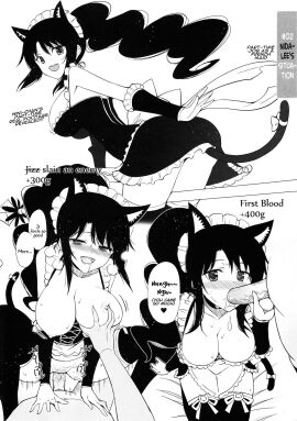 1boy 1girls big_breasts black-haired_female black_and_white black_hair blowjob boob_window breasts cat_ears cat_tail chun comic cowgirl_position cum cum_in_mouth english_text fellatio female french_maid french_maid_nidalee groping huge_breasts large_breasts league_of_legends long-haired_female long_hair maid maid_apron maid_headband maid_headdress maid_outfit maid_stockings male monochrome nidalee pleasure_face pussy riding riot_games sex stockings the_grind_series vaginal vaginal_penetration vaginal_sex
