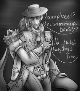 dr._ratio_(honkai:_star_rail) from_behind fully_clothed hand_on_chest honkai:_star_rail honkai_(series) male male_only penis robot robot_boy robot_humanoid screwllum_(honkai:_star_rail) thigh_sex yaoi