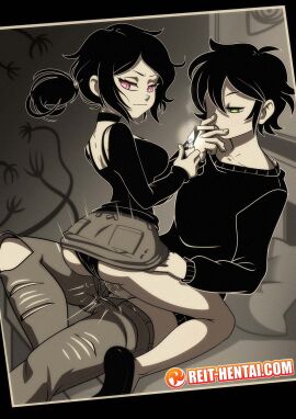 1boy 1girls 2d 2d_(artwork) 2d_artwork andrew_graves arched_back ashley_graves ass back_arch bed bedding bedding_background bedroom bedroom_sex big_ass big_breasts big_butt black_hair bra_strap bra_straps breasts brother_and_sister choker cigarette clothed clothed_sex collarbone cowgirl_position eyes_half_open female fire green_eyes hand_under_skirt impact_lines incest jean_skirt large_ass large_breasts large_butt larger_male light-skinned_female light-skinned_male light_skin lighter lighting_cigarette long_sleeves looking_at_viewer male male_and_female_focus messy_hair motion_blur motion_lines narrow_waist nmd on_bed one_eye_obstructed outline pale-skinned_female pale-skinned_male pale_skin panties_aside pants_down penis pink_eyes ponytail pussy reit riding_cock riding_penis ripped_pants sex shirt sitting_on_bed sitting_on_person skinny_waist skirt slender_waist slim_waist small_waist smaller_female smile smiling smoking smoking_cigarette smoking_during_sex straddling straddling_penis straight sweater tagme the_coffin_of_andy_and_leyley thin_eyebrows thin_waist tiny_waist uncensored unzipped_pants vaginal_fluids vaginal_penetration vaginal_sex watermark wet_penis wet_pussy