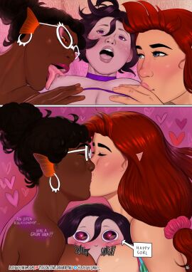 3girls big_breasts blush breast_smother breasts comic comic_page dan_mapplethorpe english_text female kissing lipstick merfolk mermaid original page_16 page_number underwater