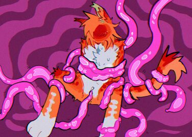 anthro blush bodily_fluids chromatic_aberration colored digital_media_(artwork) domestic_cat felid feline felis female fur genitals hi_res mammal mvmvrkio nude penetration pussy restrained simple_background sitting solo solo_focus spread_legs spreading sweat sweatdrop tail tentacle tentacle_in_pussy tentacle_penetration vaginal_penetration