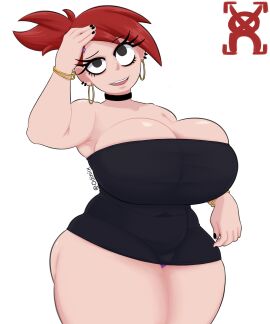 1girls armwear big_breasts black_dress black_eyes black_nail_polish black_nails bracelet breasts choker cleavage dress ear_piercing earrings eyelashes female female_only foster's_home_for_imaginary_friends frankie_foster hair hips hoop_earrings huge_breasts human large_breasts mature mature_female nail_polish nails neckwear odiniix panties purple_panties red_hair red_head short_dress smile solo solo_female thick_thighs thighs tight_dress wide_hips