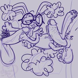 1:1 2023 4_fingers 4_toes animal_genitalia anthro balls barbed_humanoid_penis bodily_fluids buckteeth claws clitoris digital_drawing_(artwork) digital_media_(artwork) disembodied_penis dust_bunny ear_tuft erection eyewear feet fellatio female fingers foot_on_balls foreskin foreskin_play foreskin_pull genital_fluids genitals glans glasses group group_sex hi_res humanoid_genitalia humanoid_penis humanoid_pussy hybrid_genitalia hybrid_penis lagomorph larger_male larger_on_top leporid licking linty_(littlestfuzz) littlestfuzz long_ears long_tail looking_pleasured male male/female mammal mmf_threesome open_mouth oral penile penile_spines penis penis_lick precum pubes pussy pussyjob rabbit rabbit_feet ruff saliva sex sheath simple_background size_difference sketch smaller_female smile solo_focus spitroast suspension_bridge_position tail teeth threesome toe_claws toes tongue tongue_out trio tuft uncircumcised vaginal_fluids