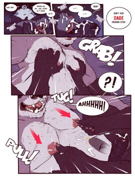 5_fingers absurd_res anthro black_body black_fur bodily_fluids body_hair breath captain_nikko chest_hair comic cum cum_on_face dialogue domestic_cat duo eli_(captain_nikko) english_text erection felid feline felis fingers foreskin fur genital_fluids genitals grey_body grey_fur hi_res humanoid_genitalia humanoid_penis male male/male mammal moob_grab moobs navel nipple_fetish nipple_pinch nipple_play nipple_pull nipples nude open_mouth panting penis pinch slightly_chubby sound_effects speech_bubble text uncircumcised viktor_balthis