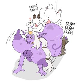 2futas anal anal_sex animal_genitalia_on_humanoid ass autopaizuri bangs_over_eyes big_areola big_ass big_breasts big_butt big_nipples bouncing_breasts breasts covered_eyes curvy elf_ears female floppy_breasts full_lips futa_on_futa futanari holding_horn horse_penis horsecock horsecock_futa horsecock_on_humanoid huge_breasts intersex larger_female league_of_legends long_hair mature milf milkbuni nude on_fours penis poro_(league_of_legends) poro_girl_(milkbuni) purple_skin riot_games size_difference small_dom_big_sub smaller_futa soraka spots spotted_body thick thick_ass thick_thighs tied_hair trembling voluptuous voluptuous_futa