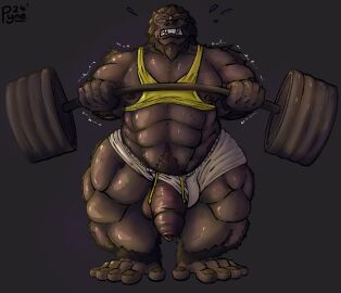 abs absurd_res ape bara biceps big_feet big_muscles big_penis black_body black_hair black_nipples black_skin blizzard_entertainment bodily_fluids bottomwear clothing exercise eyewear feet fingernails flaccid foreskin furrywatch genitals glasses glistening glistening_body gorilla hair haplorhine hi_res huge_muscles hyper hyper_muscles male male_only mammal muscles muscular nails nipples overwatch penis prehensile_feet primate pyne_(artist) shaking shirt shorts solo struggling sweat tank_top teeth thigh_muscles toenails toes topwear uncircumcised wardrobe_malfunction weightlifting white_bottomwear white_clothing white_shorts winston_(overwatch) workout yaoi yellow_clothing yellow_shirt yellow_tank_top yellow_topwear