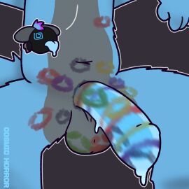 1:1 1boy after_sex ahe_gao anthro big_penis bitz_(cosmic_horror) cosmic_horror_(artist) genitals hi_res kiss_mark lipstick lipstick_mark looking_pleasured machine male penis protogen rainbow_party sitting solo spread_legs spreading tongue tongue_out transparent_background