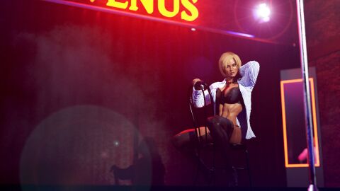 1girls 2020 3d abs black_bra black_high_heels black_panties blue_eyes bra breasts female female_only high_heels huge_breasts indoors jonasd jonasd-3dart joyce_(jonasd) looking_at_viewer on_stage open_shirt original_character panties seated shirt sitting solo solo_female stage tan_skin white_shirt