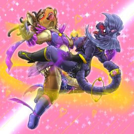 anthro black_body black_fur bodily_fluids brown_body brown_fur cervine deer duo felid feline female fur genital_fluids genitals heart_symbol kitsune_youkai magical_girl_outfit male male/female mammal pantherine penetration penis pussy sex sika_deer vaginal_fluids vaginal_penetration