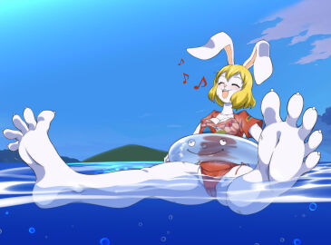2d barefoot blonde-haired_female blonde_hair breasts cameltoe carrot_(one_piece) enjoying feet female female_only foot_fetish foot_focus full_color furry herchi no_penetration one_piece pussy soles solo solo_female spread_toes toes water wet wet_clothes