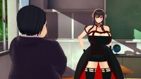 1boy 1girls 3d age_difference alternate_breast_size big_breasts breasts dress female headgear human male murdoch_swan pervert spy_x_family thorn_princess yor_briar yor_forger