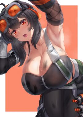 1girls 2024 armpits big_breasts black_hair breasts danndy180 female gloves goggles goggles_on_head grace_howard hoyoverse large_breasts looking_at_viewer mihoyo pants red_eyes standing sweat tagme tight_pants watermark zenless_zone_zero