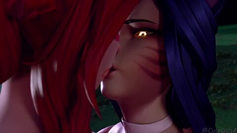 2girls ahri animal_ears animated ass ass_focus ass_grab blender breast_press breasts breasts_out buttplug cutegals eye_contact female female_focus female_only french_kiss kissing large_ass large_breasts league_of_legends lingerie lipstick lipstick_mark making_out moaning orgasm panties ponytail red_hair sitting_on_lap sound spanking stockings submissive_female tagme teasing tongue video xayah yellow_eyes yuri