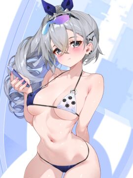 1girls 3:4 animated arm_behind_back bikini bilingual_commentary blue_bikini breasts cellphone censored chinese_commentary commentary completely_nude english_commentary eyewear_on_head female grey_eyes grey_hair hair_between_eyes holding holding_phone honkai:_star_rail honkai_(series) long_hair medium_breasts mixed-language_commentary mosaic_censoring multicolored_bikini navel nipples nude phone pussy side_ponytail silver_wolf_(honkai:_star_rail) solo speech_bubble stomach sunglasses sweat swimsuit thigh_gap two-tone_bikini vertical_video waterring white_bikini